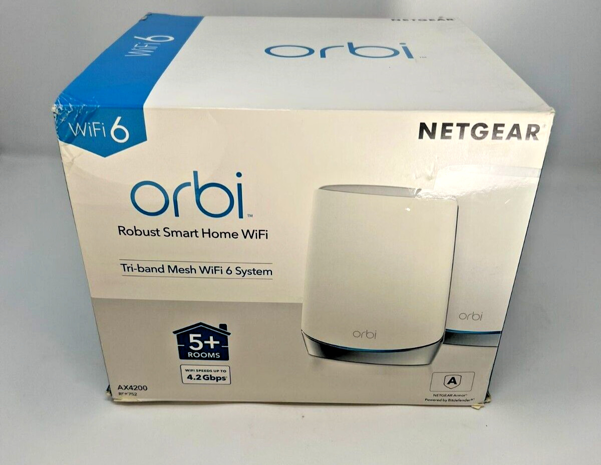NETGEAR Orbi Whole Home Tri-band Mesh WiFi 6 System (RBK752)-  N4