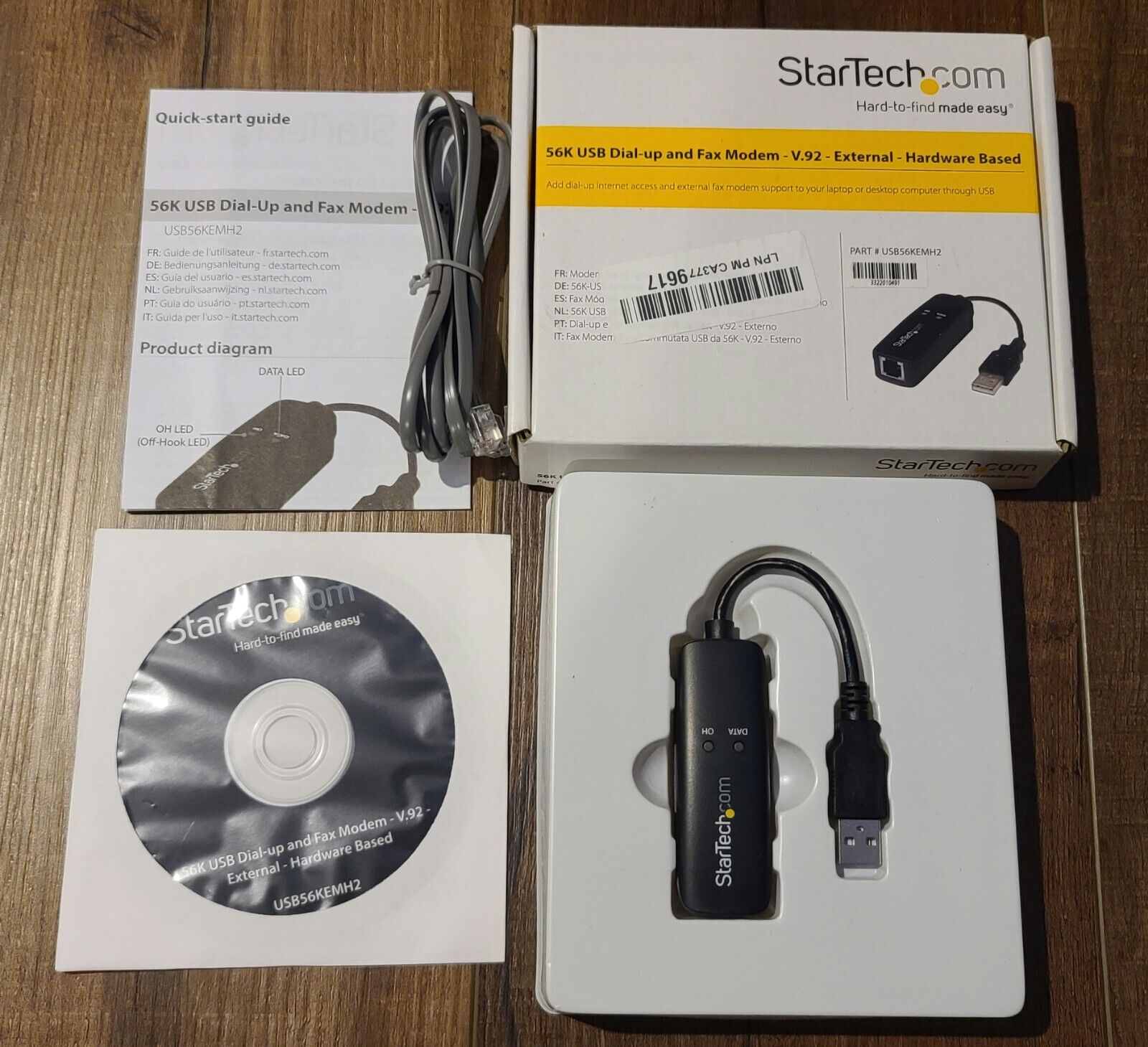 StarTech.com USB 2.0 Fax Modem - 56K External Hardware Dial Up V.92 Modem/Dongle