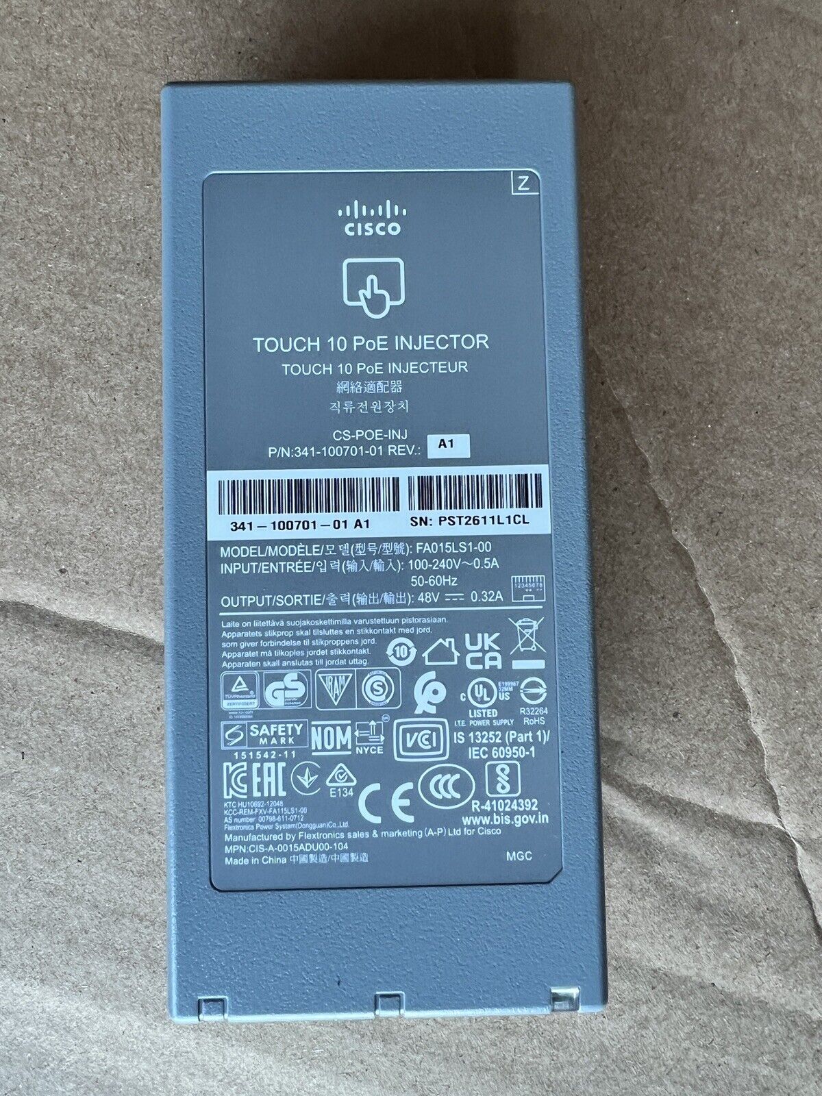 Cisco 341-100701-01 Touch 10 PoE Injector
