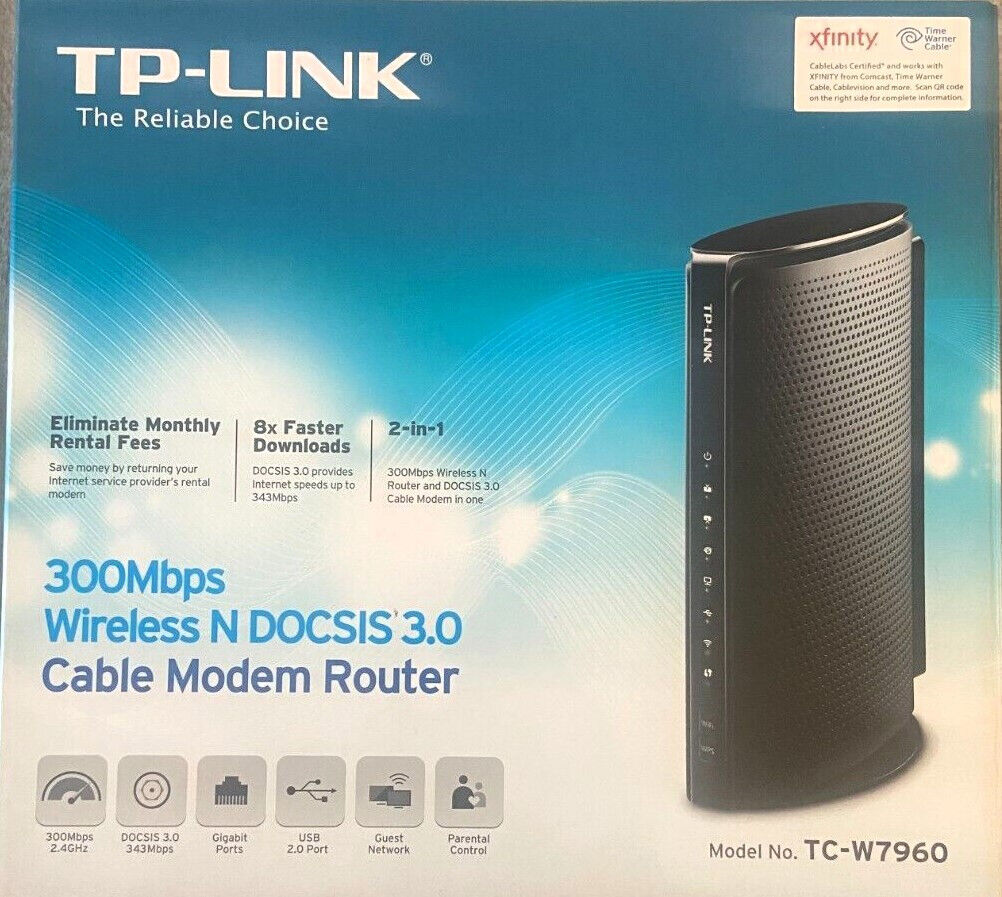 TP-Link TC-W7960 DOCSIS3.0 300Mbps Wireless WiFi Cable Modem Router
