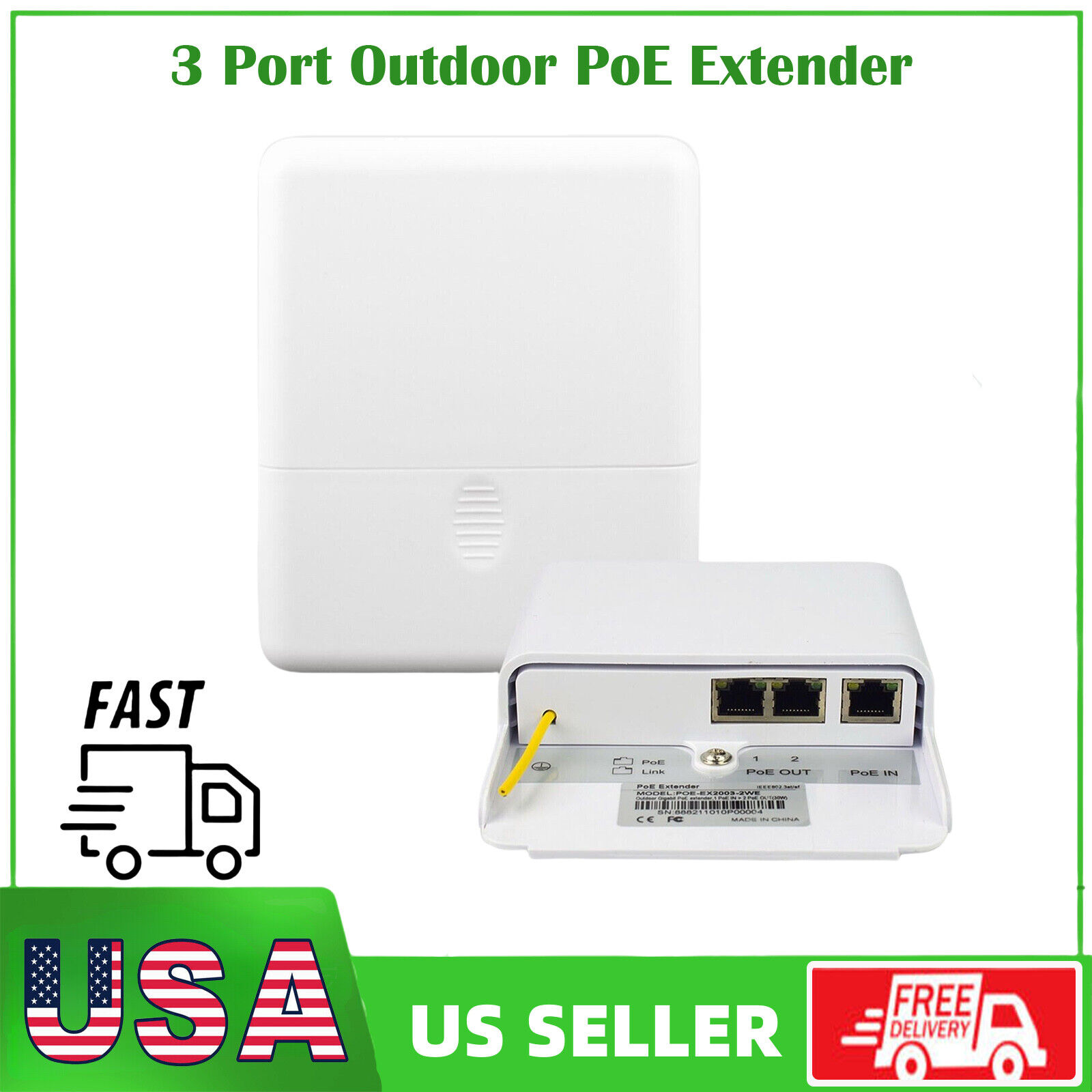 3 Port Gigabit Outdoor POE Extender rainproof Up to 100m IEEE 802.3af/at