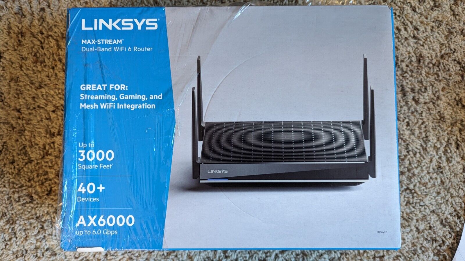 $299 Linksys Max Stream AX6000 Dual-Band Mesh FAST Wi-Fi 6 Router Black NEW