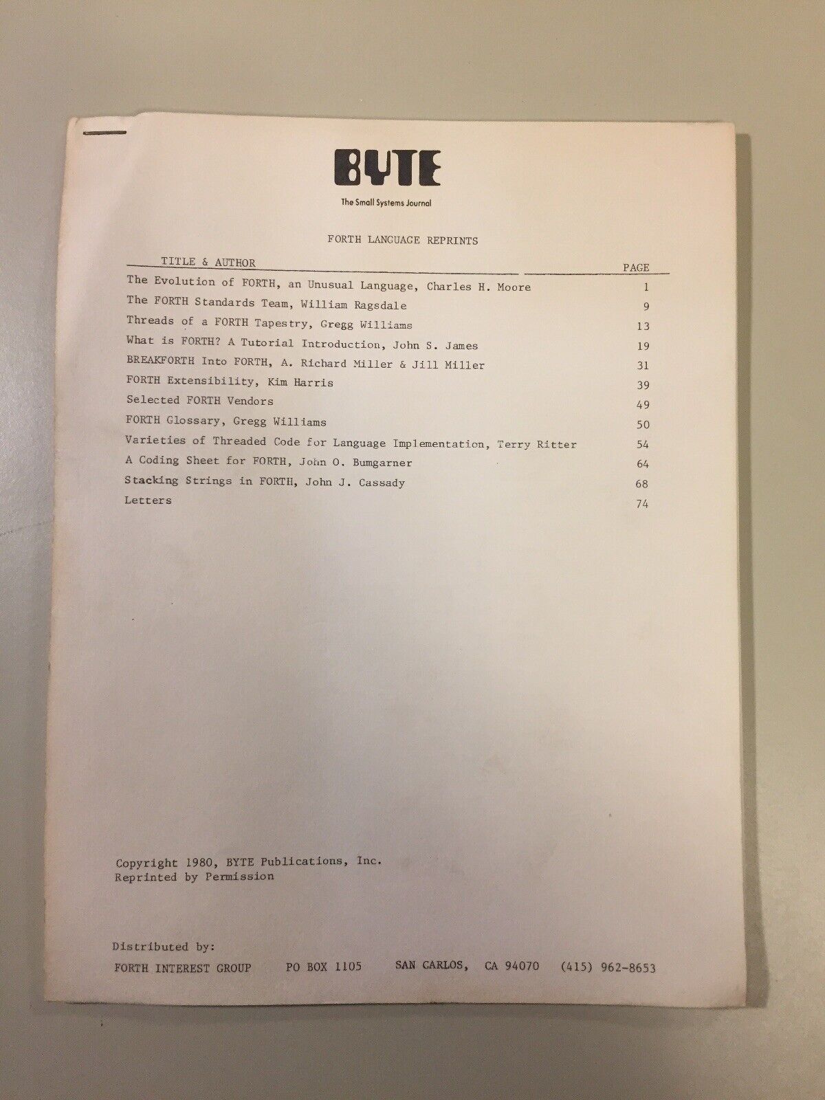 Vintage 1980 Forth Interest Group BYTE Magazine Forth Language Reprints