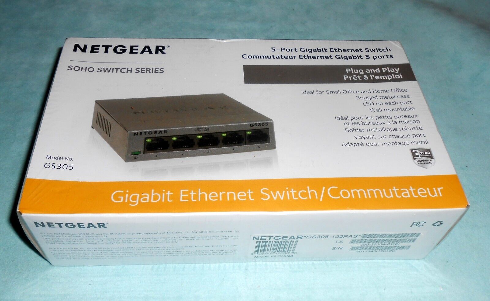 NETGEAR GS305 Switch Series, 5-Port Gigabit Ethernet Switch NEW SEALED