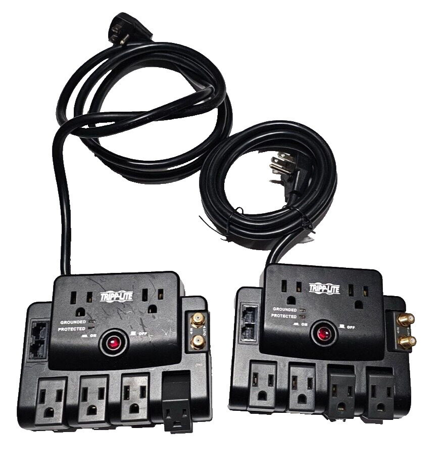 Lot 2 TRIPP LITE TLP606RNET  Surge Protector, 6 Outlet (4 Rotate) 1440 Jules
