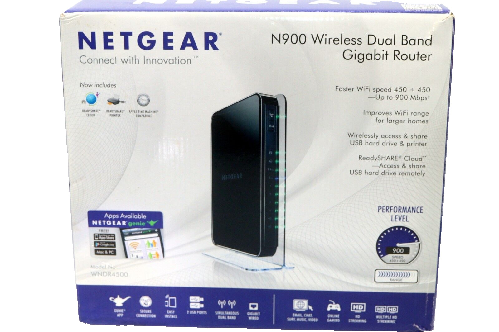 Netgear WNDR4500 N900 Wireless Dual Band Gigabit WiFi Router Org Power Box
