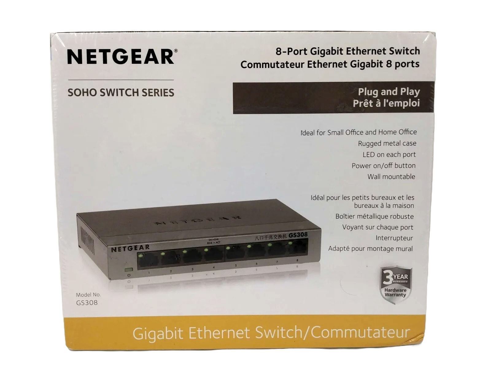 New NETGEAR 8-port 10/100/1000mbps Gigabit Ethernet Switch GS308-100PAS