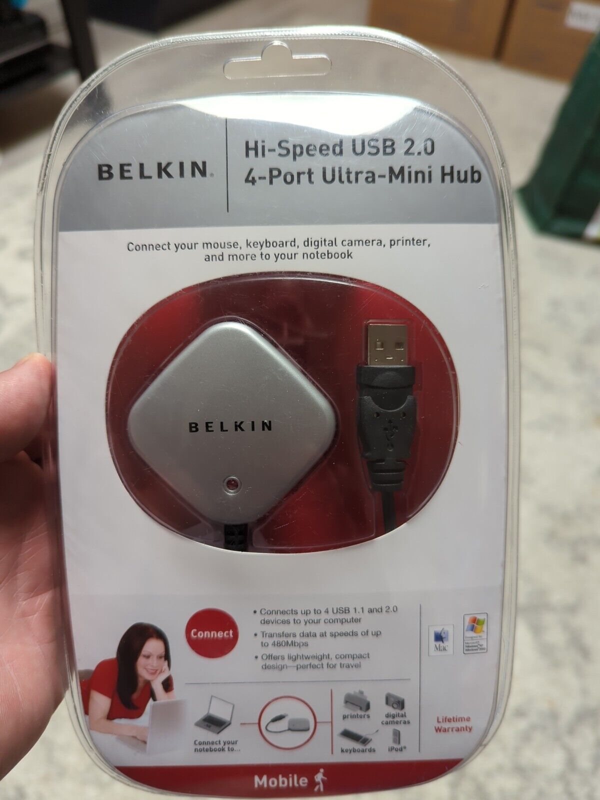 Belkin F5U407 Hi-Speed USB 2.0 4-Port Ultra-Mini Hub NEW Multi-Device Connector