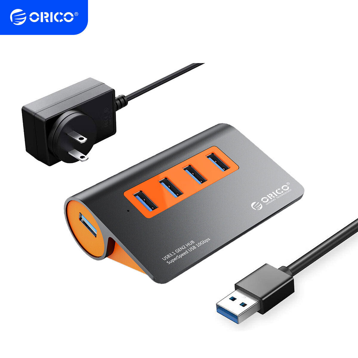 ORICO 4 Port USB3.1 Gen2 HUB USB C Gen2 Aluminum HUB 10Gbps W/ 12V Power Adapter