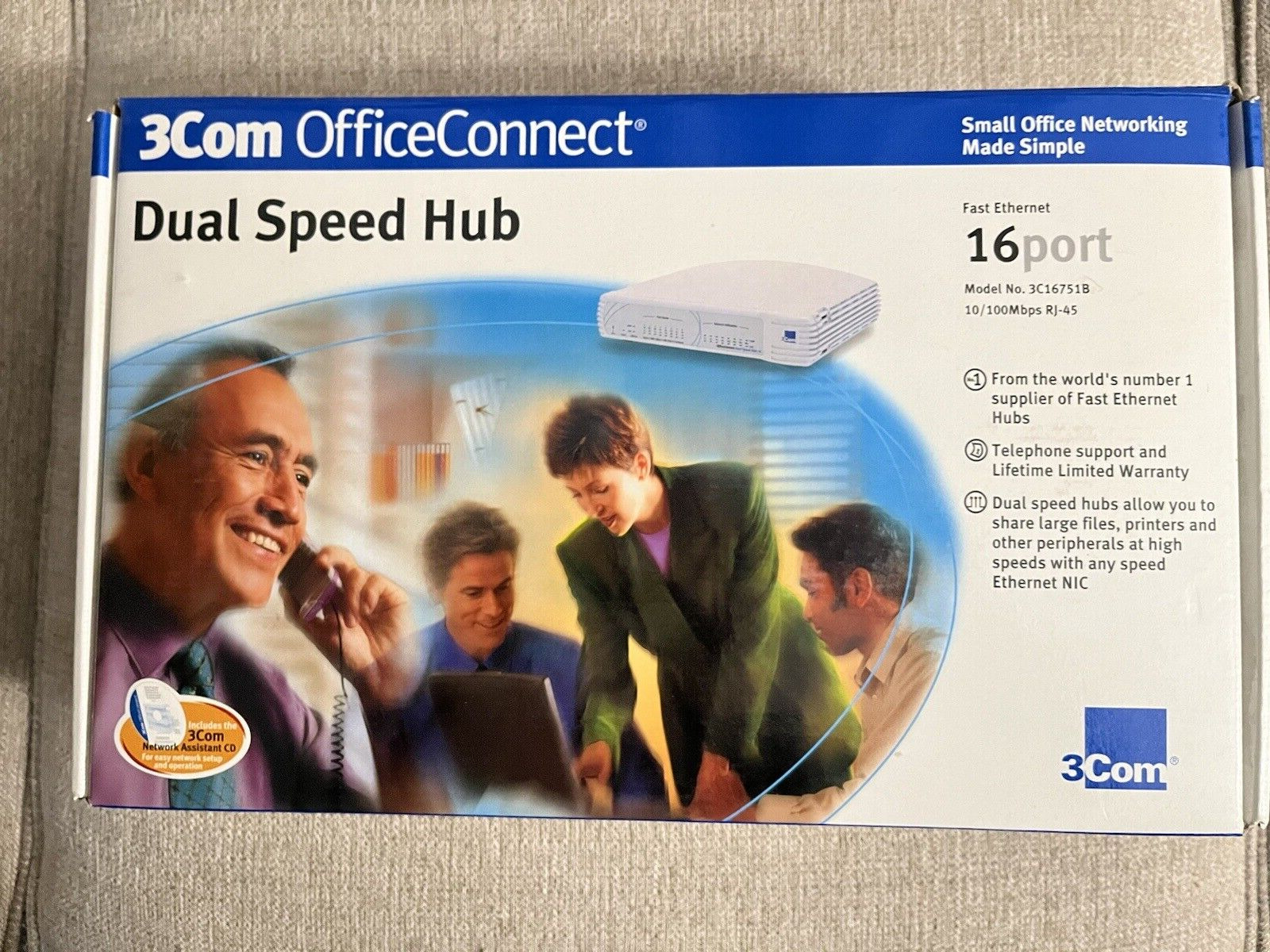 3Com Office Connect Dual Speed Hub 16 3C16751B 10/100MBPS with AC Adapter/MANUAL
