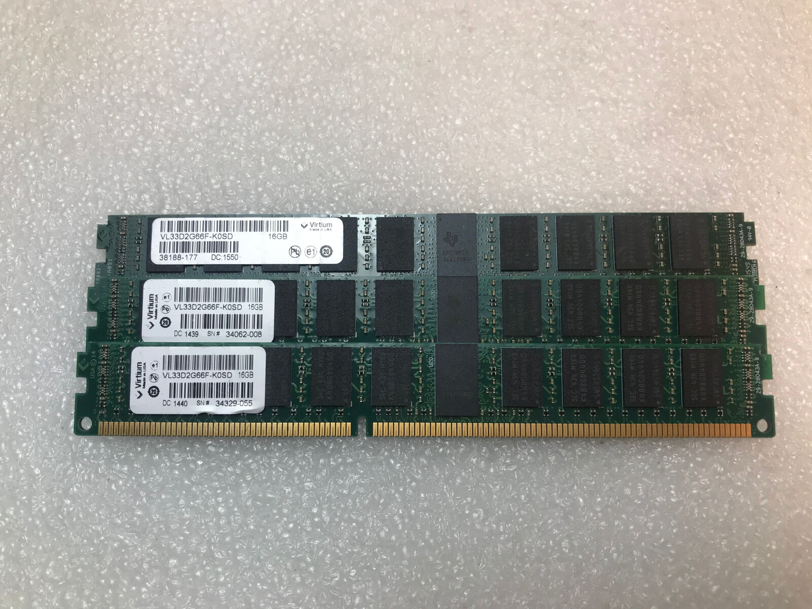 48GB Lot of 3 Virtium VLP RAM RDIMM 16GB DDR3 Registered ECC VL33D2G66F-K0SD