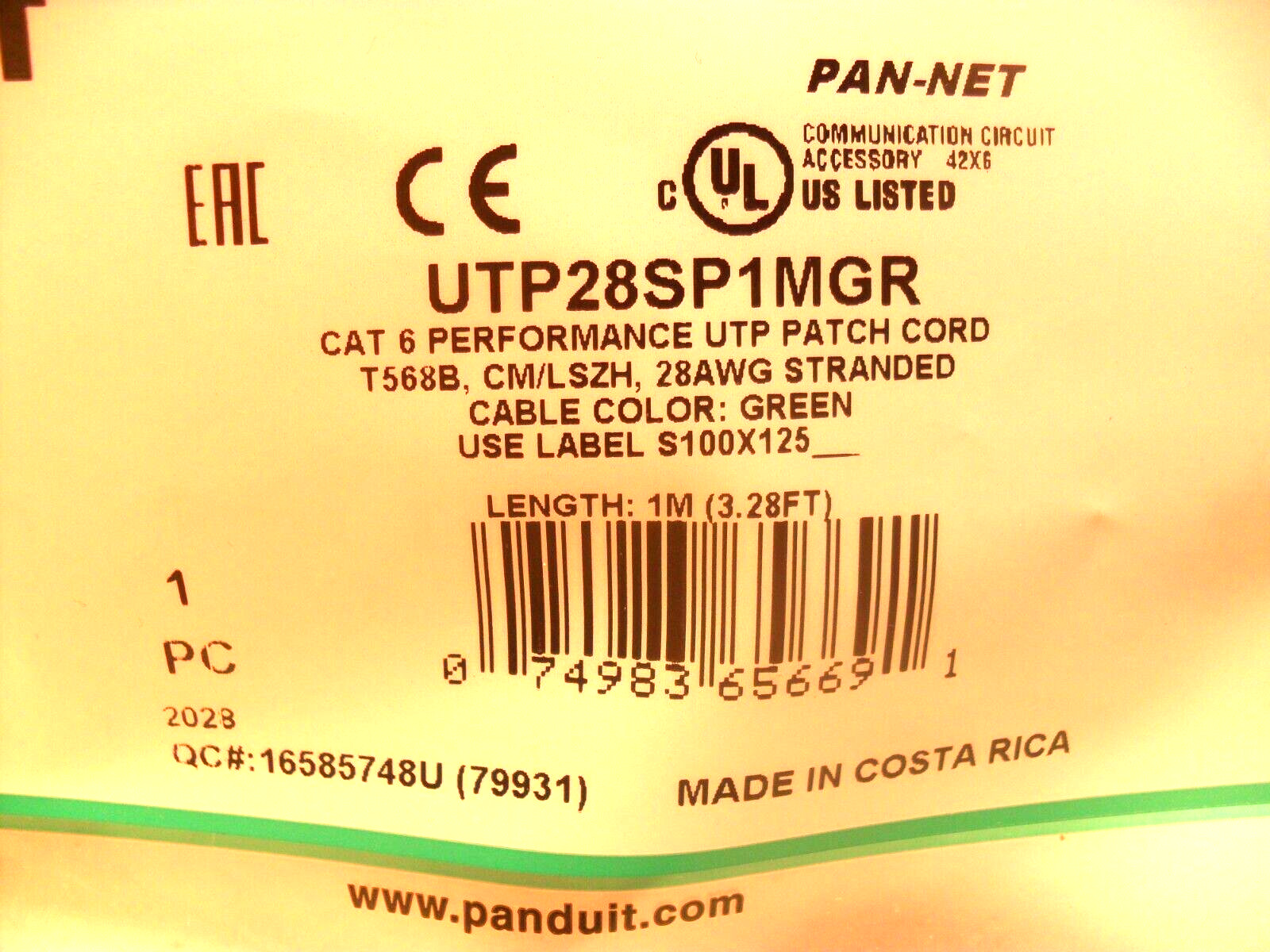 QTY 10 - Panduit UTP28SP1MGR Ethernet Cables / Networking Cables