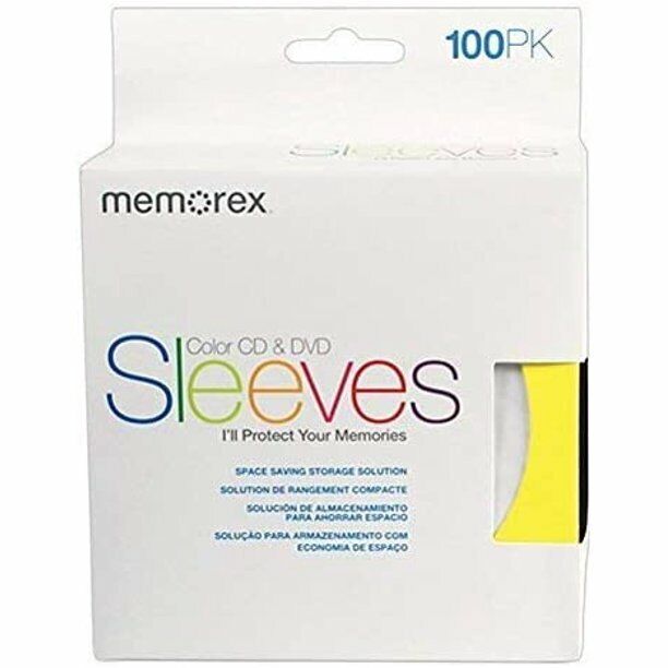 Memorex 6 x 100PK CD/DVD Paper Sleeves with Window & Flap Assorted Color (01969)