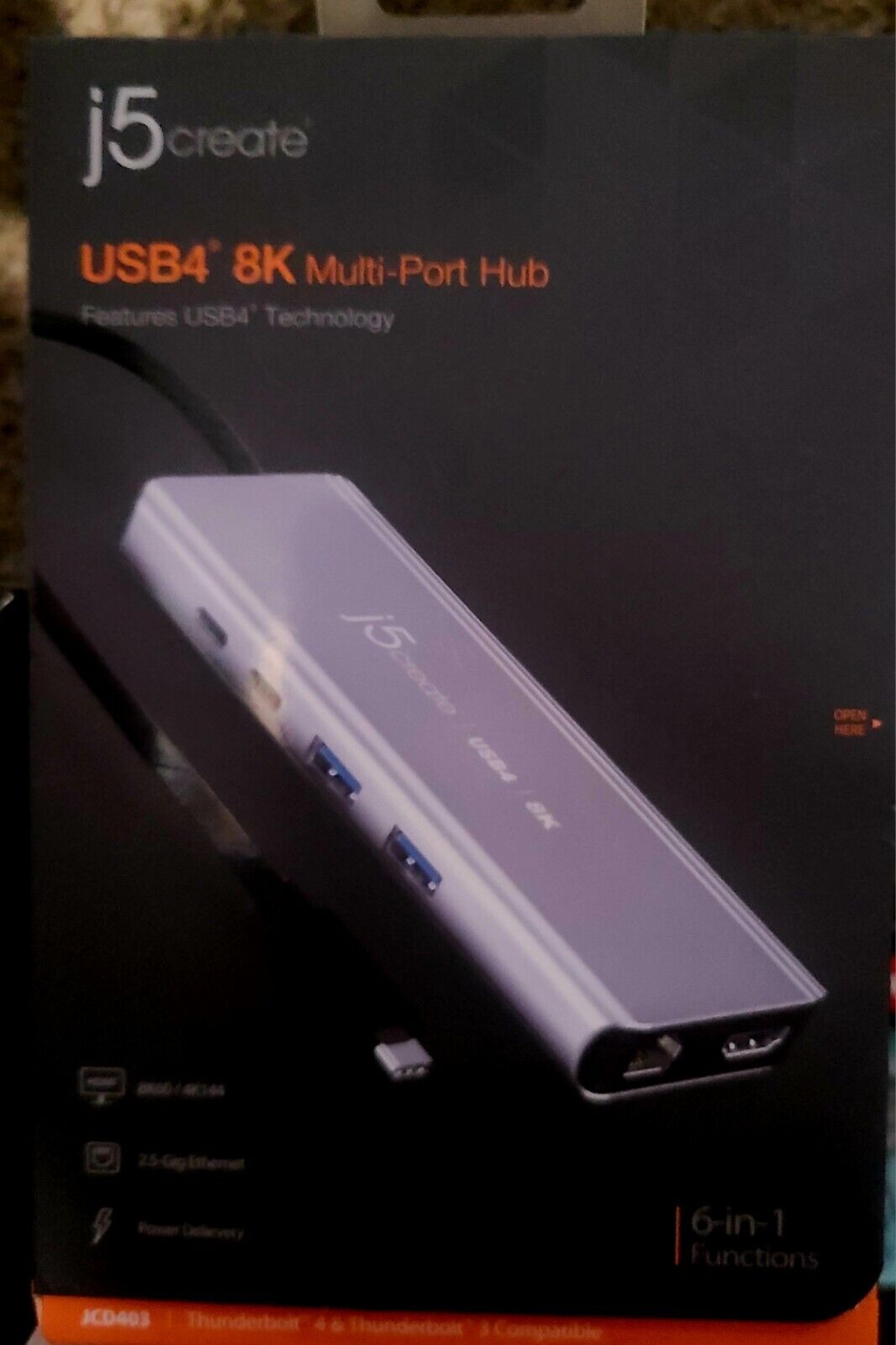 j5create JCD401-1A USB4 4K Multi-Port Hub 6-in-1 Functions OPEN BOX