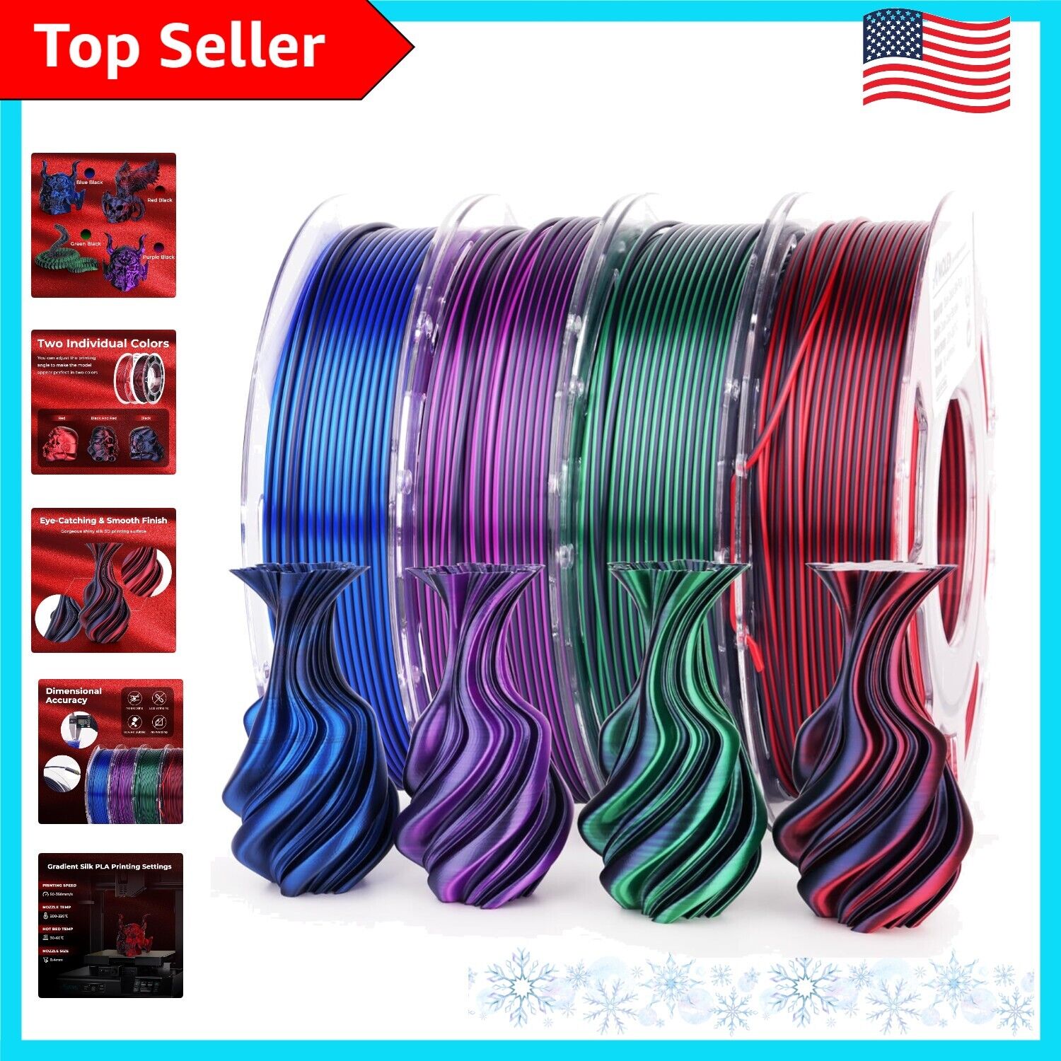 Smooth Silk Black Series PLA Filament Pack - Eye-Catching Color Change Effects