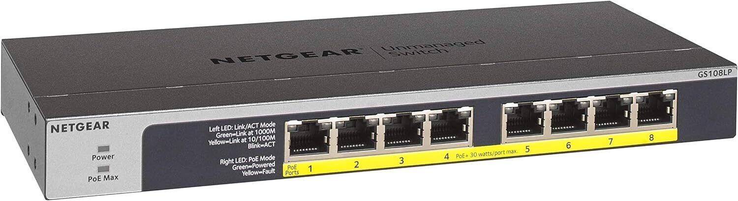 NETGEAR 8-Port Gigabit Ethernet Unmanaged PoE Switch (GS108LP)