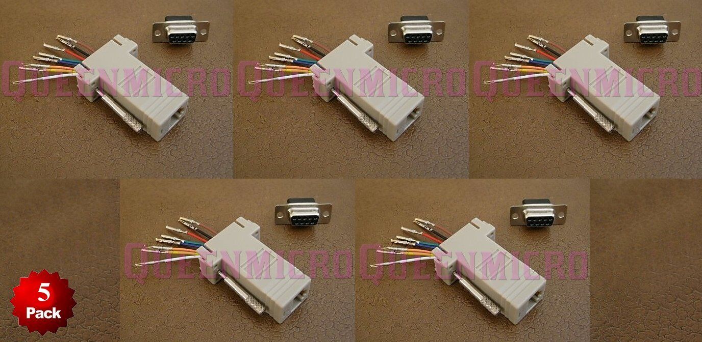 5 Pack - DB9 Female to RJ45 Modular Adapter Connector Plug 8P8C Serial RS232 NEW