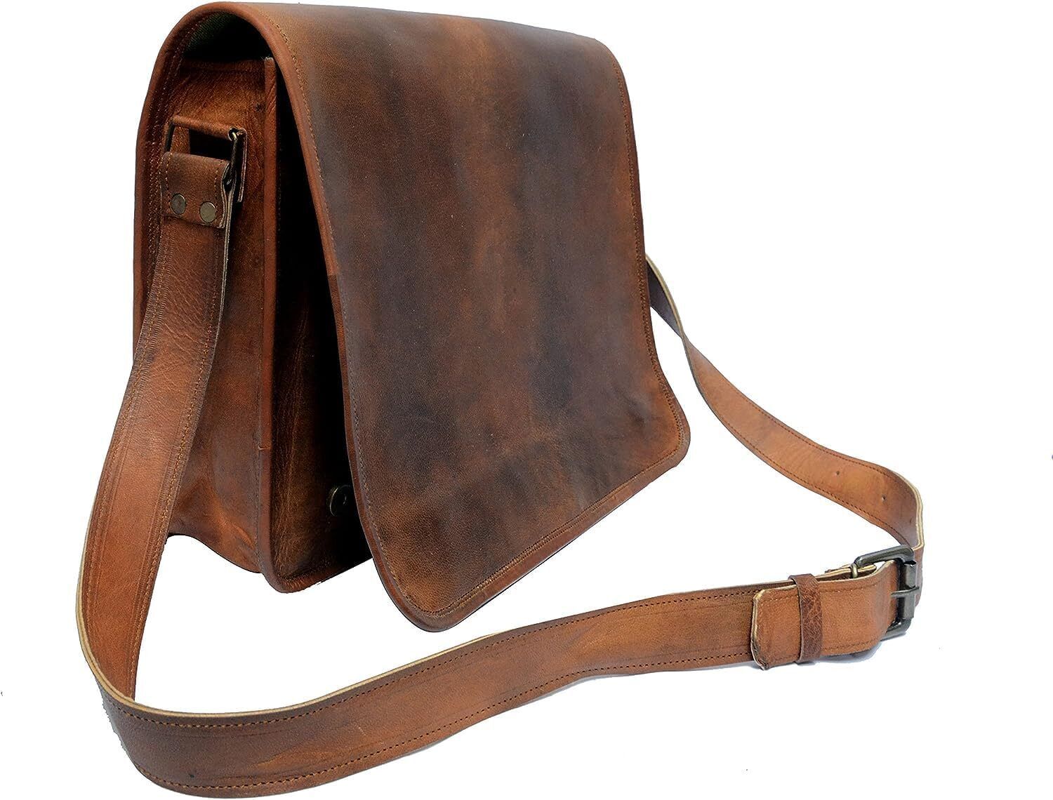 Leather Real Messenger Bag for Laptop Briefcase Satchel Men and 13 inch small 