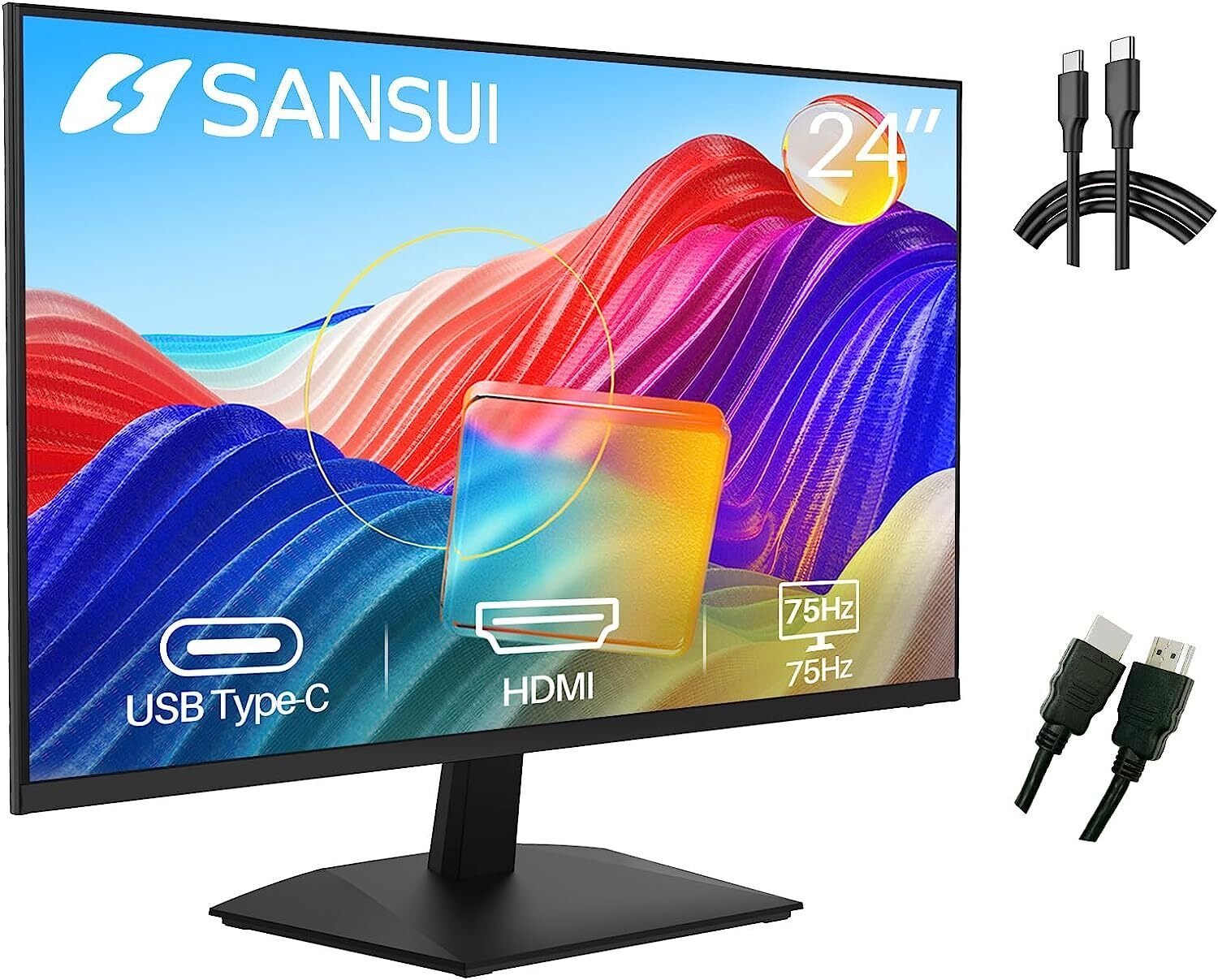 Sansui Monitor 24 inch FHD PC Monitor with USB Type-C,Built-in Speakers Earphone