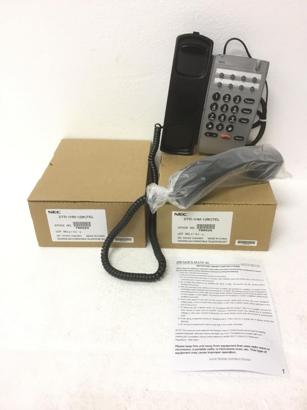 2x NEW NEC Infrontia DTR-1HM-1(Bk)Tel Hearing Aid Compatible Phone w/Handset QTY
