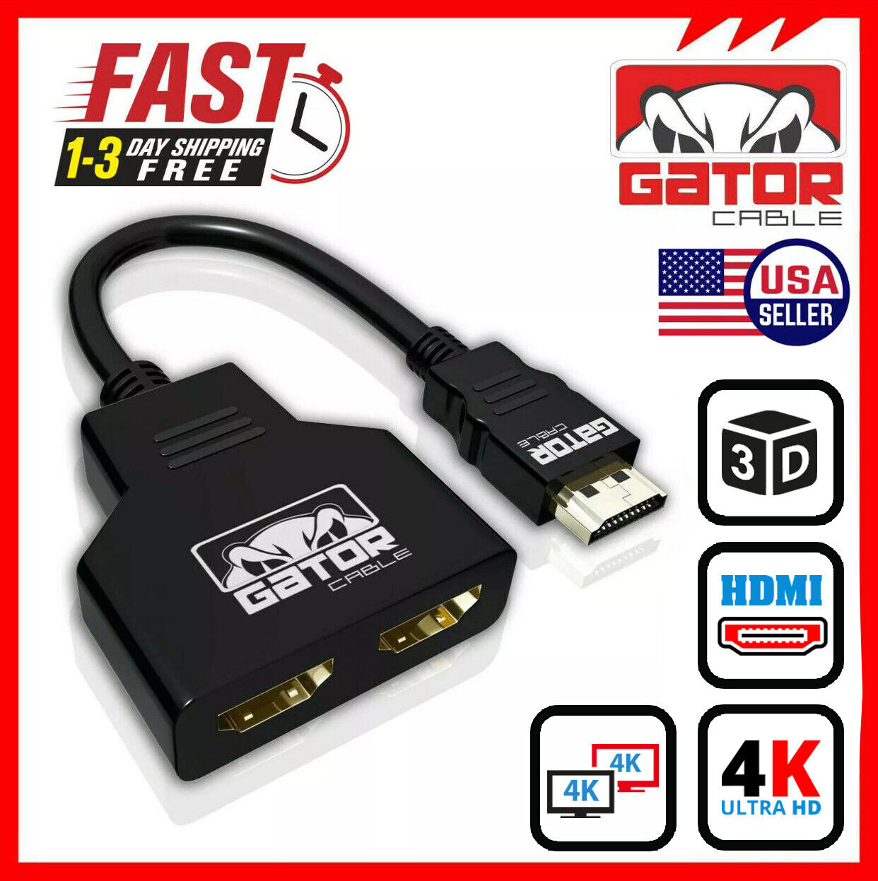 4K HDMI 2.0 Cable Splitter Switch Adapter Converter 1 In 2 Out UHD HDTV Switcher