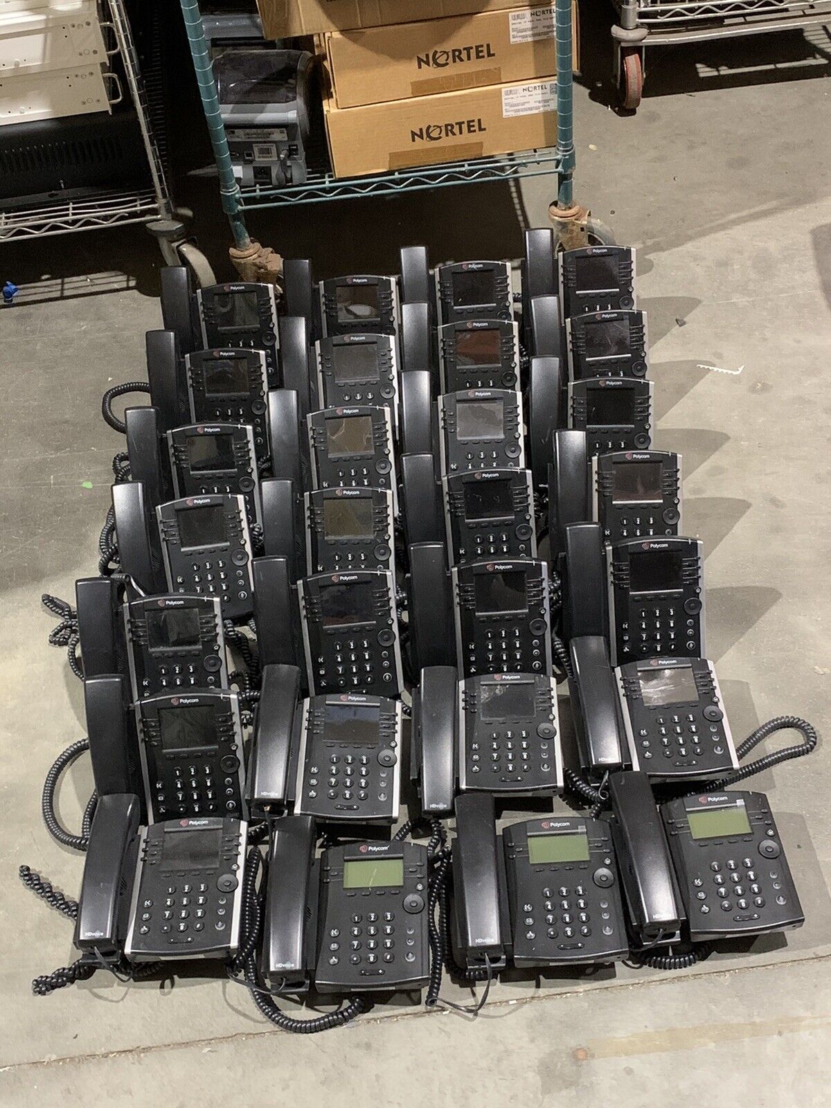 Lot of 28 Polycom VVX 411/311 VoIP Business Phones w/ Stands + Handsets Used
