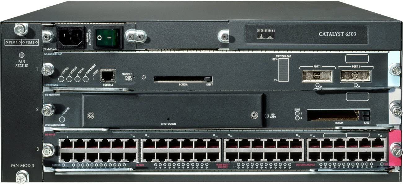 Cisco Catalyst WS-C6503-E Switch w/ VS-S2T-10G & WS-X6704-10GE & WS-X6748-GE-TX