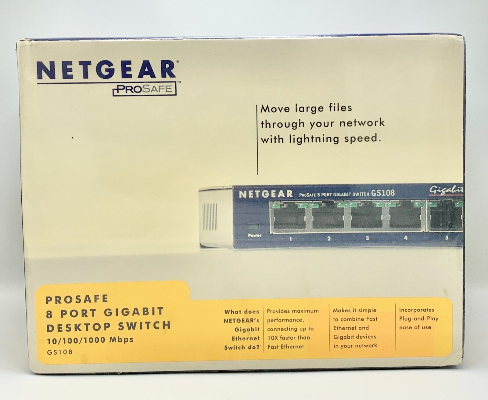 NETGEAR GS108 ProSafe 8 Port Desktop Switch Gigabit Ethernet New Sealed