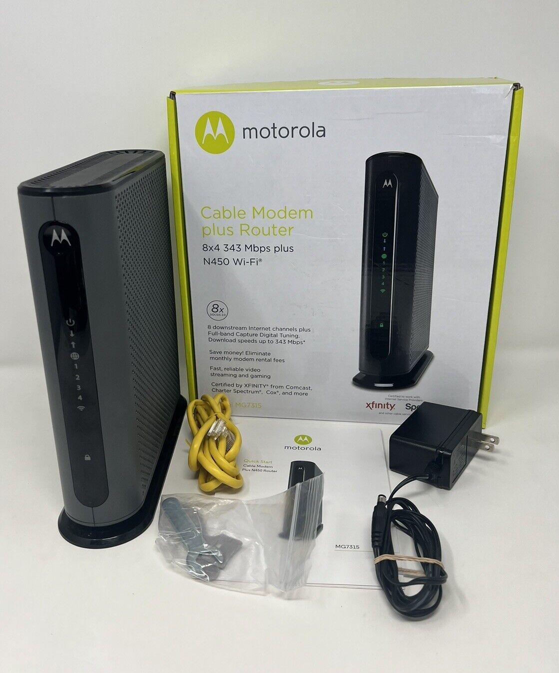 Motorola MG7315 8x4 343 Mbps DOCSIS 3.0 Cable Modem Plus N450 Wi-Fi Router-Used