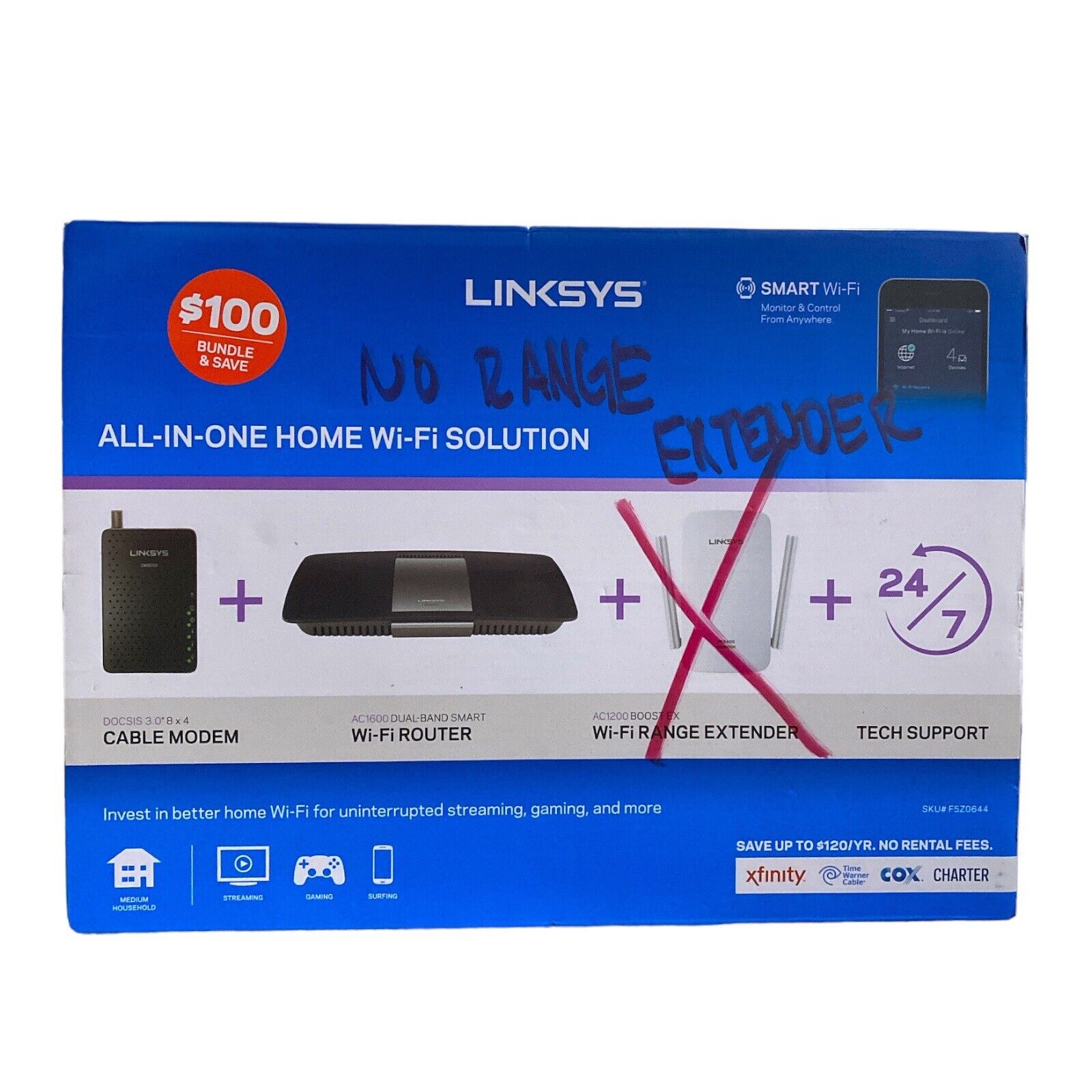 Linksys Docsis 3.0 Cable Modem & AC1600 Smart WiFi Router New - NO Extender