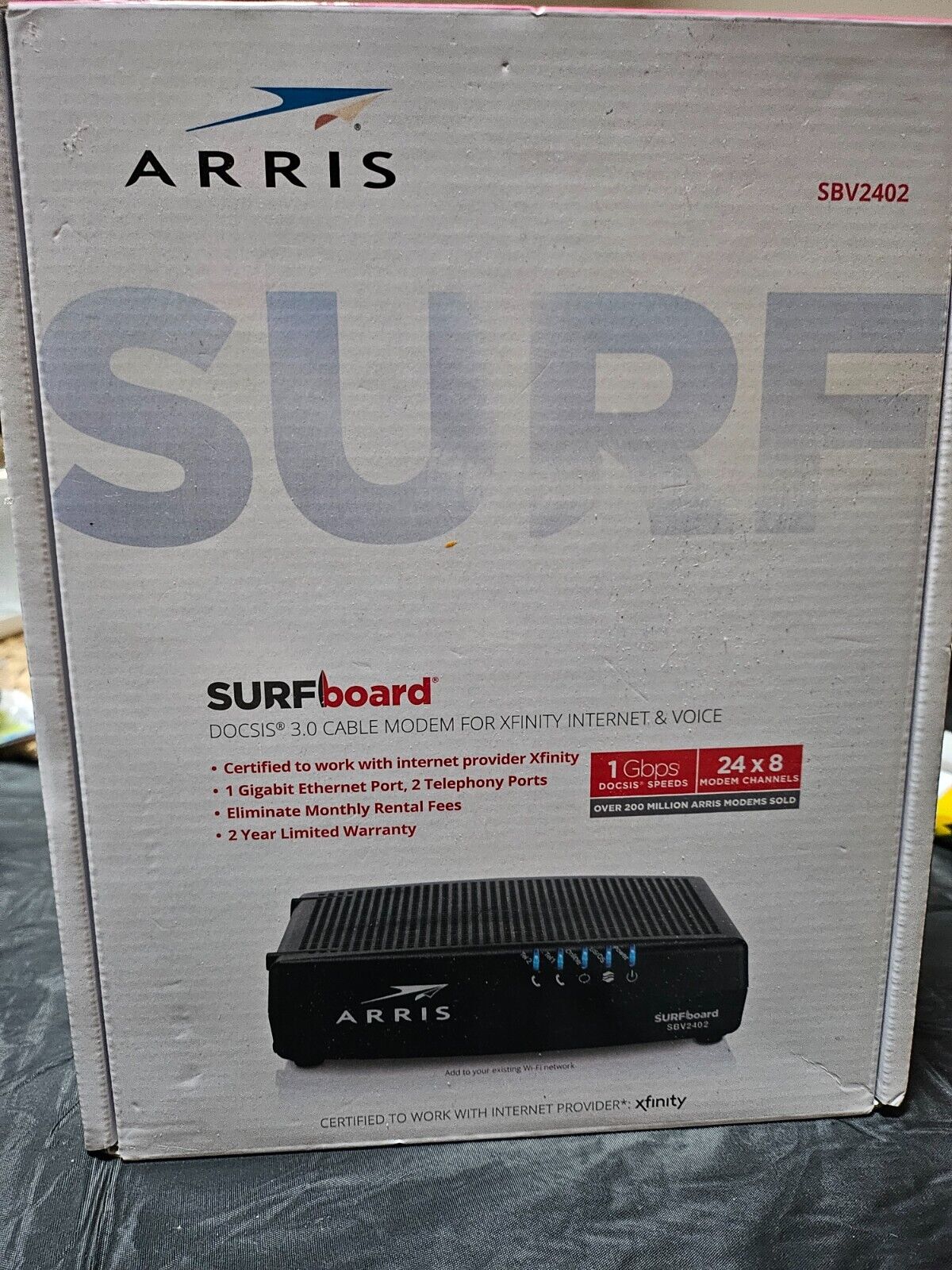 ARRIS SURFboard SBV2402 DOCSIS 3.0 Cable Modem Comcast Xfinity 1 Gbps Port NEW