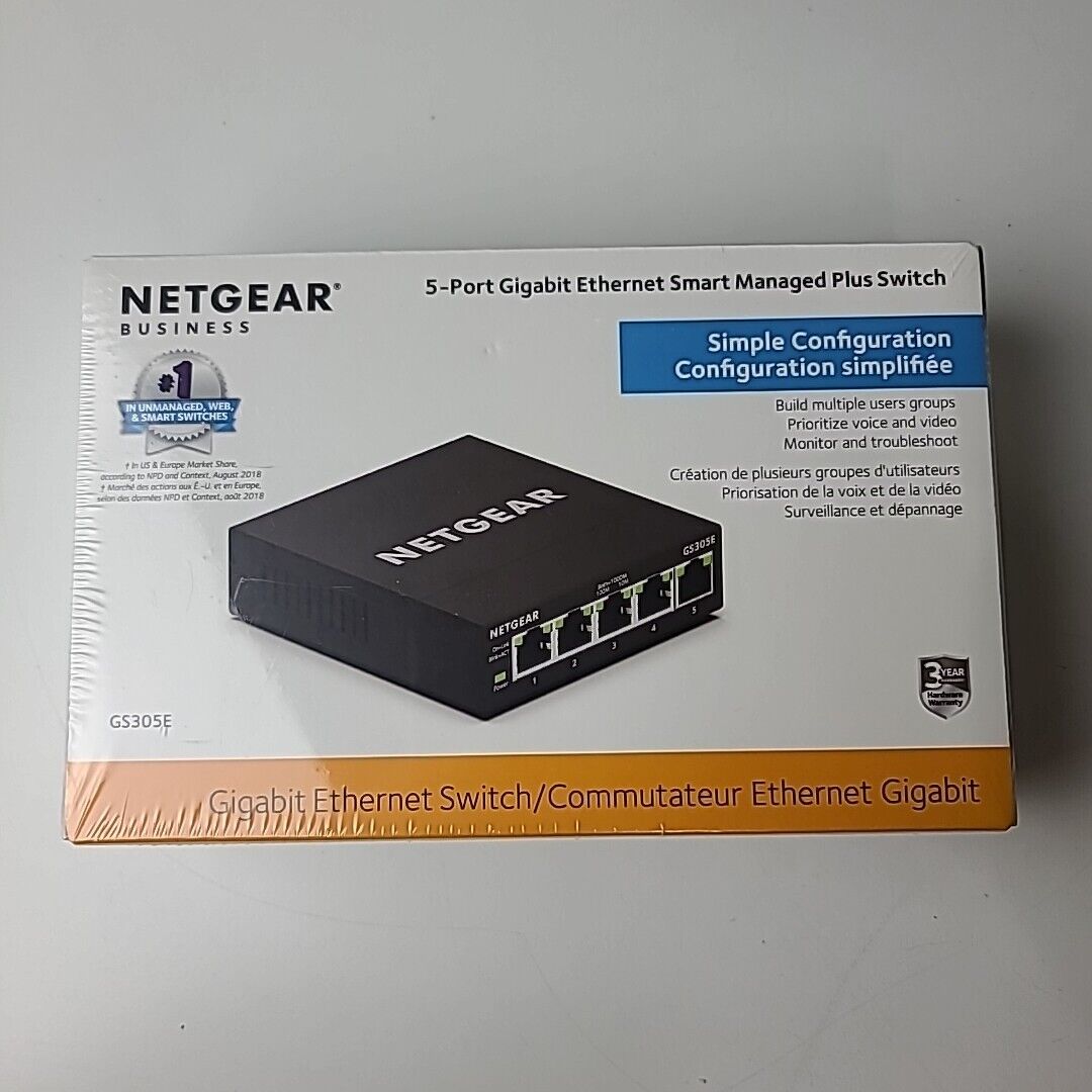 Netgear GS305E 5-port Gigabit Ethernet Smart Managed Plus Switch Silent Sealed