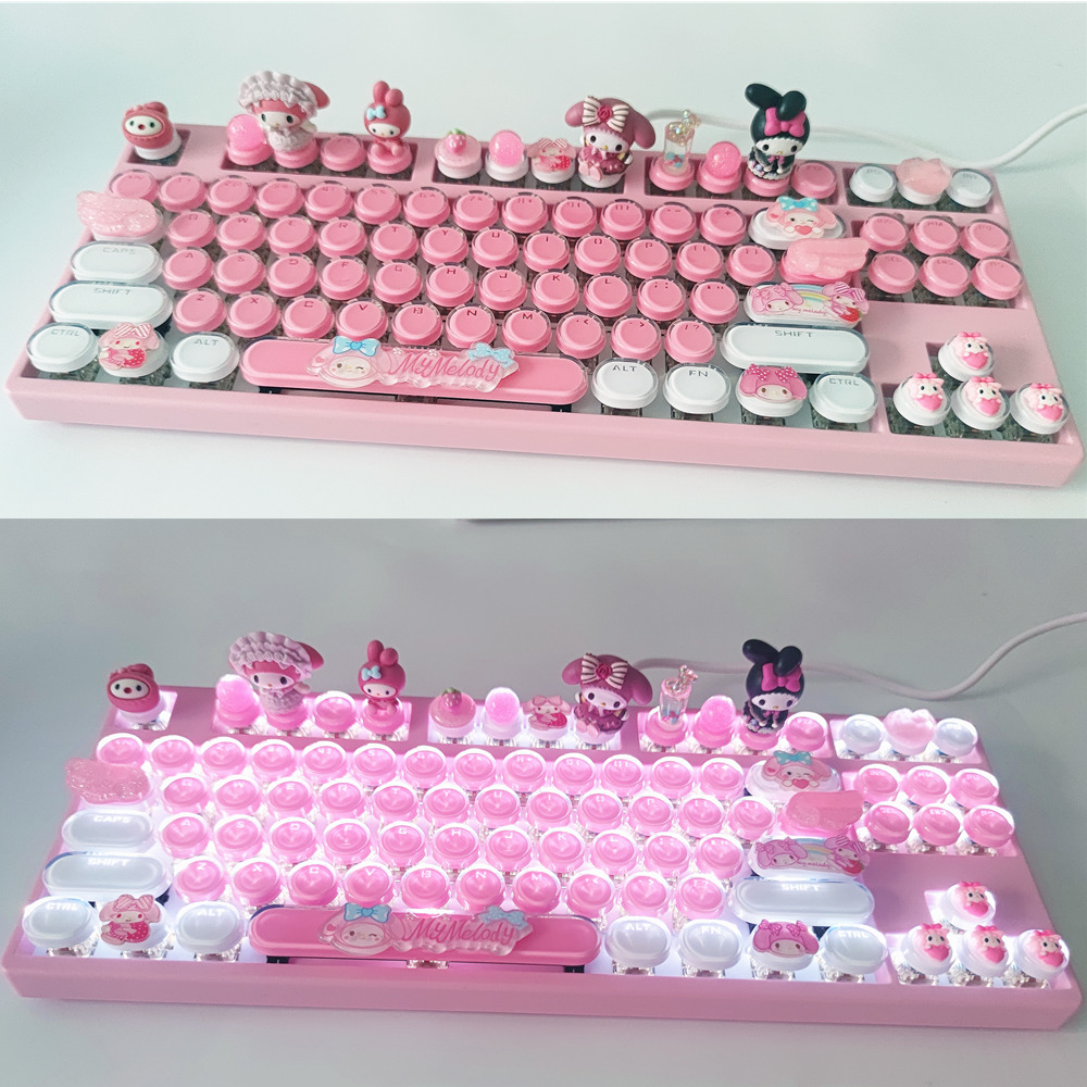 My Melody Cinnamoroll Kuromi Mechanical Keyboard USB Wired 87/104 Keys Hot swap
