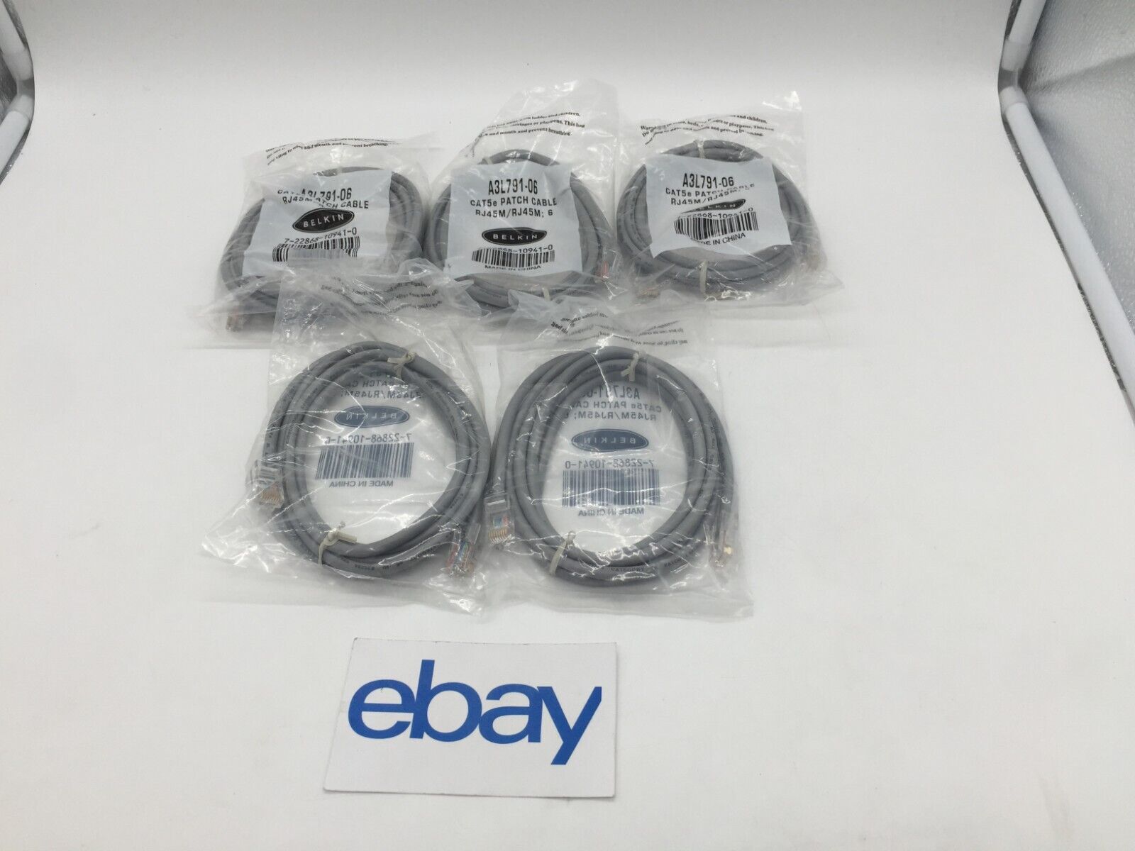 NEW LOT OF 5 Belkin 6' Cat 5e Ethernet RJ45 Network Patch Cable FREE S/H