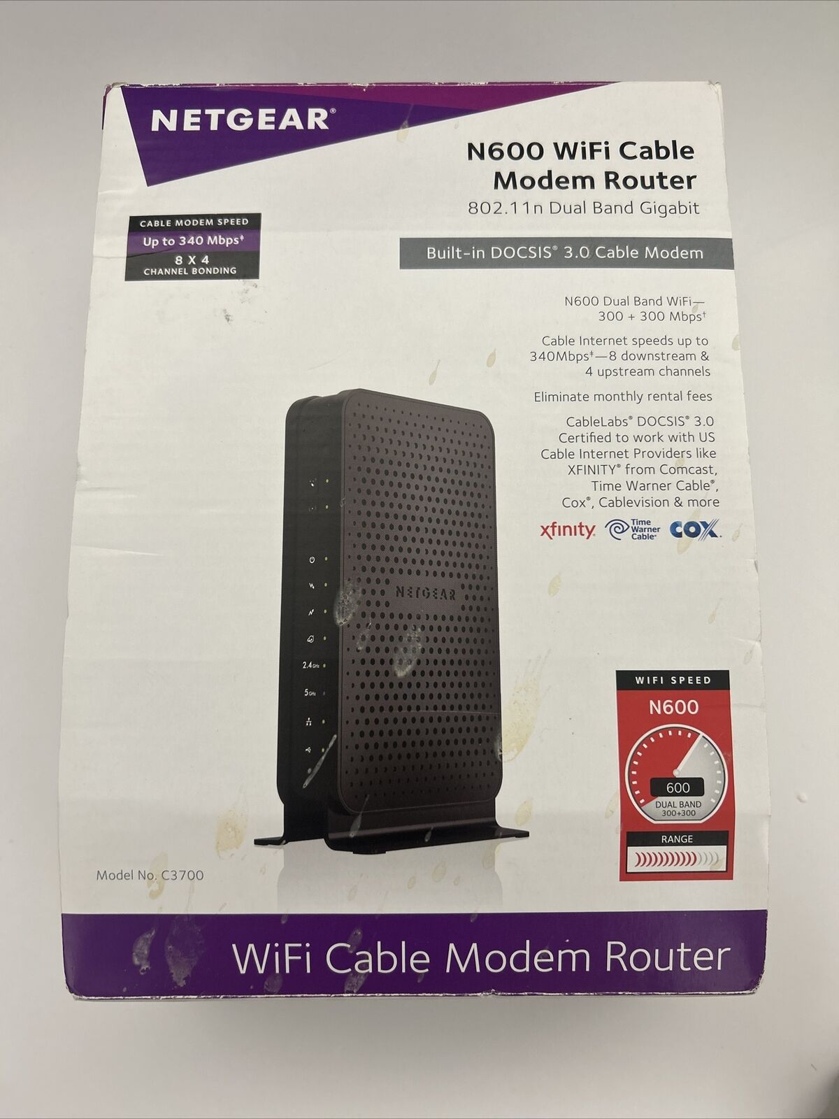 NetGear N600 Dual WiFi Cable Modem Router - Black (C3700)