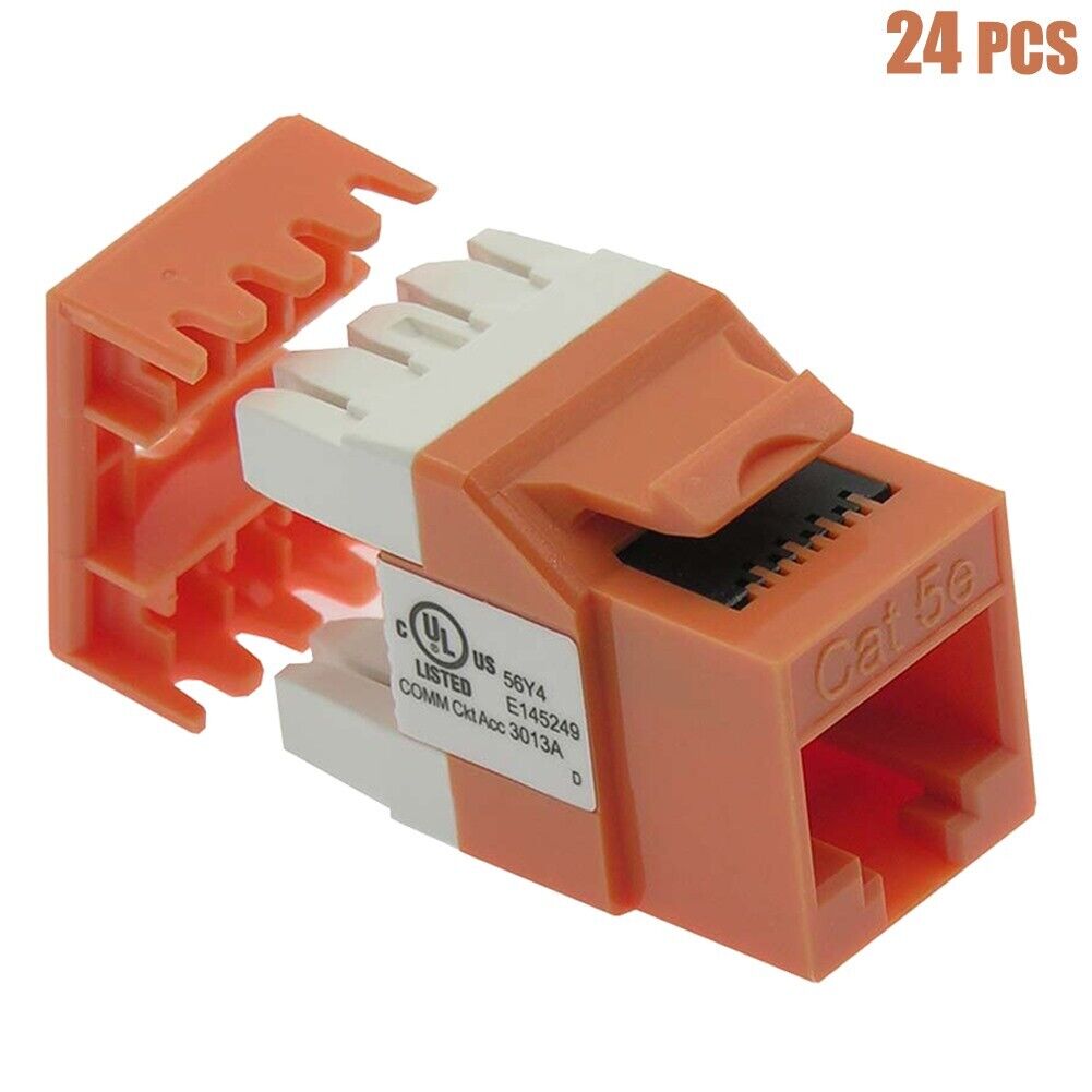 24 Pcs Cat5e RJ45 Network LAN Ethernet Keystone Jack 180° 110 Punch Down Orange