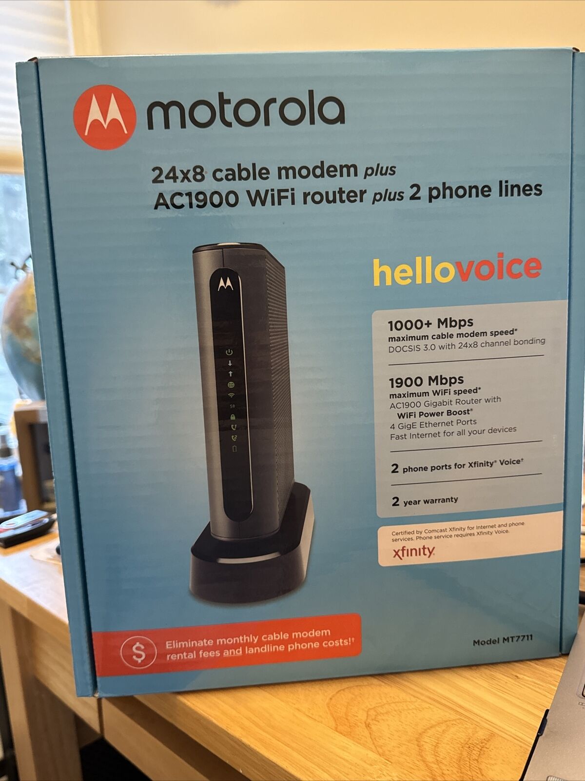 Motorola 24x8 Dual Modem Plus AC1900 Router With Voice, Model MT7711. Open Box