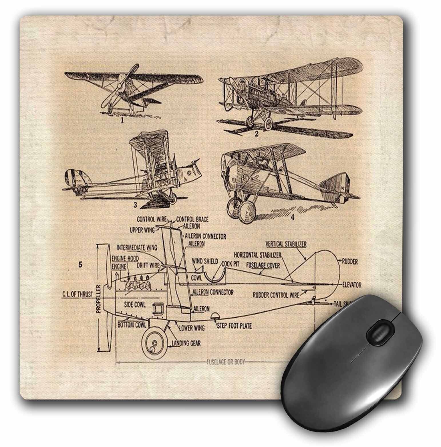 3dRose Early 1900s Sketch Of Airplanes MousePad