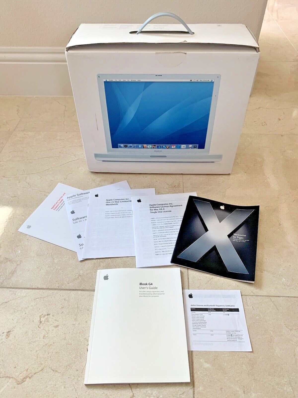Vintage Apple iBook Laptop Computer 2005 Empty Box Mac OS X Users Guide, Tiger +