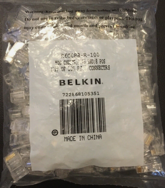 NEW BELKIN COMPONENTS R6G088-R-100 RJ45 PLUG FOR ROUND CABLE 100 PACK