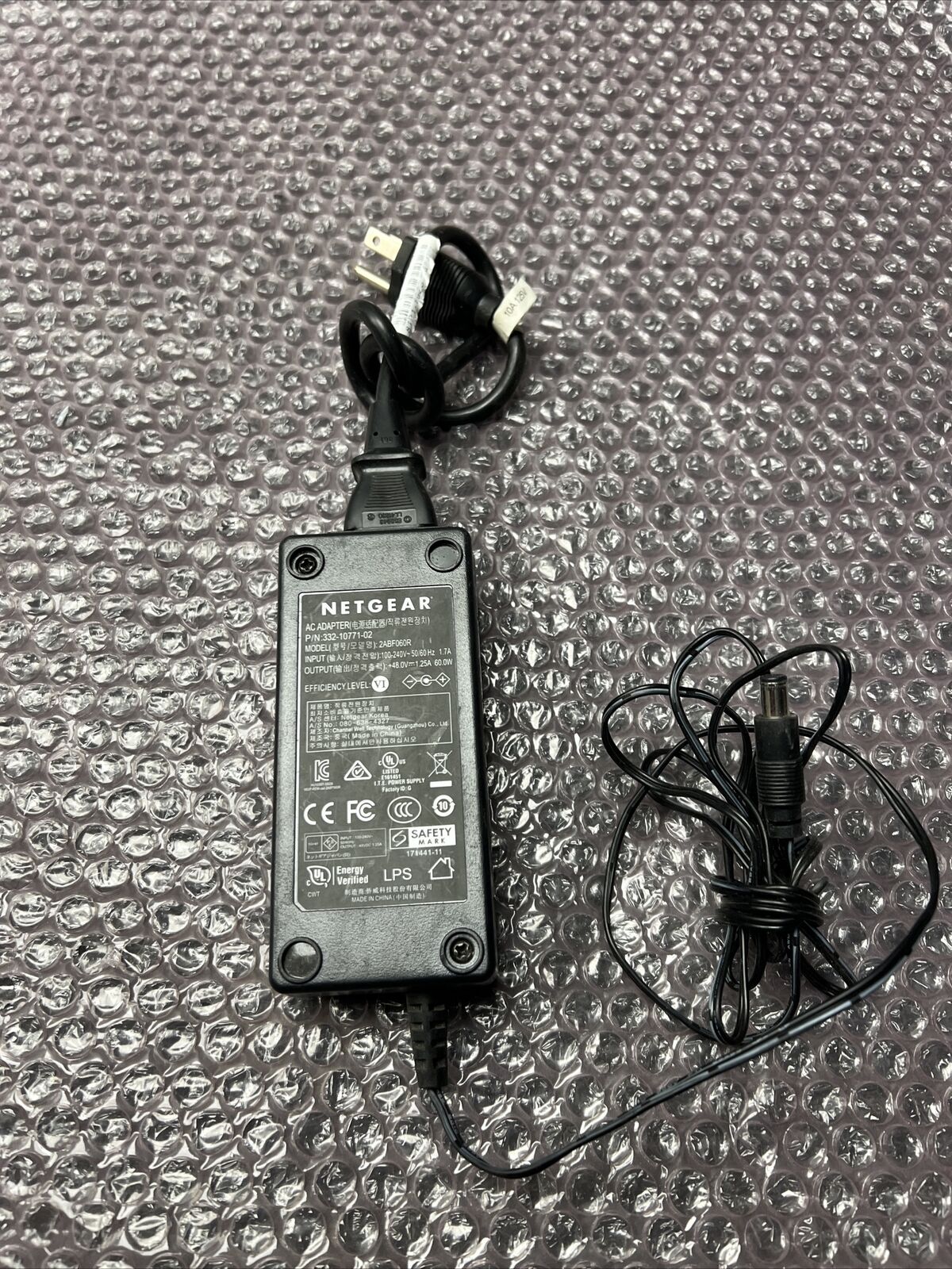 Netgear 332-10771-02 48V 1.25A 60W Power Adapter for GS108PEv3 ProSafe