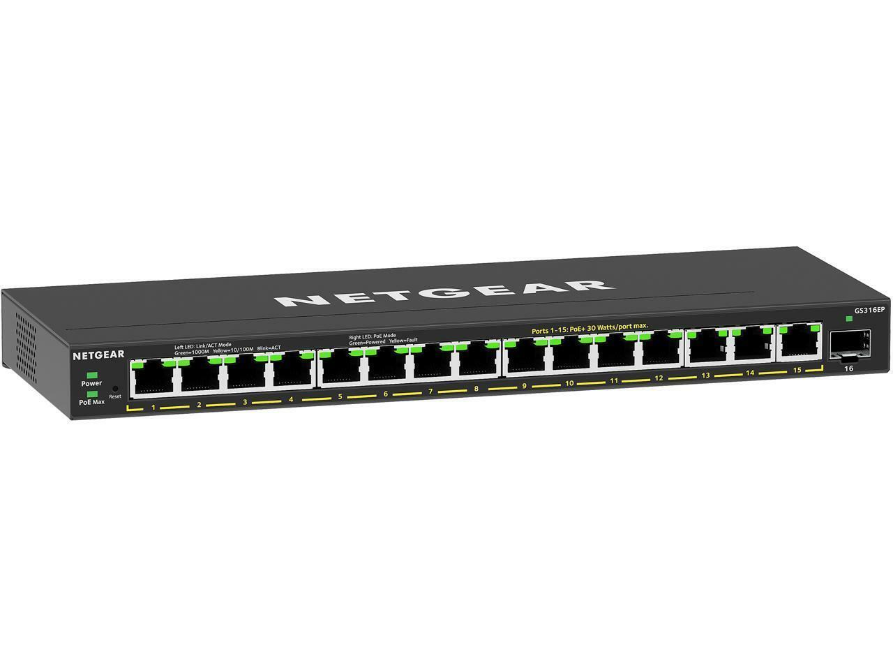NETGEAR 16-Port PoE Gigabit Ethernet Plus Switch (GS316EP) - Managed with 15 x P