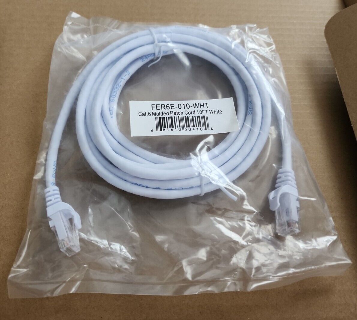 10 Pack Lot - 10ft CAT6 Ethernet LAN Patch Cable Cord White FER6E-010-WHT Cat5e