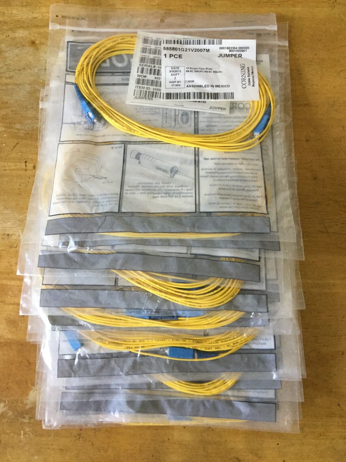 Lot of 8 - Corning Fiber Optic Patch Cord Jumper Cable 1F SC/SC SMUPS - 7 Meters