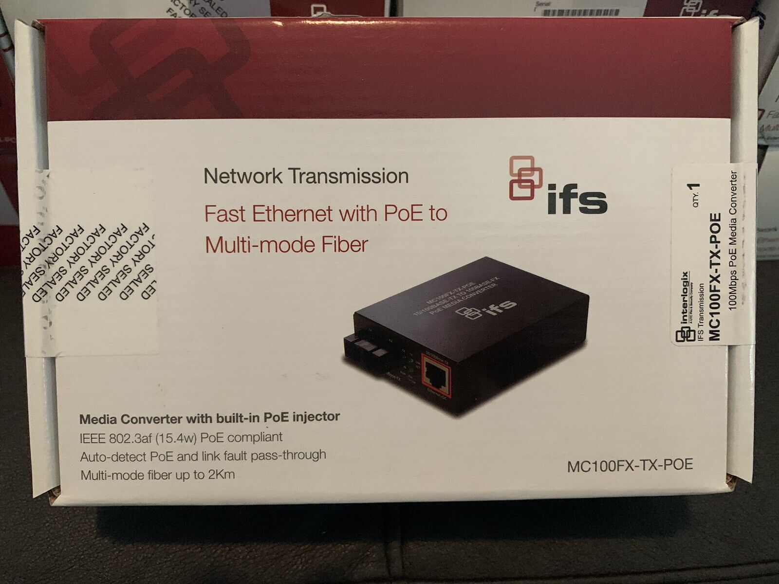 IFS MC100FX-TX-POE Fast Ethernet with PoE to Multi-mode Fiber Media Converter