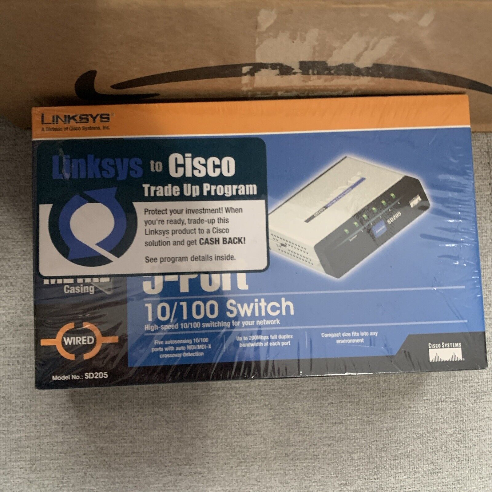 Linksys 5 Port 10/100 Switch SD205 with Power Adapter Brand New Sealed