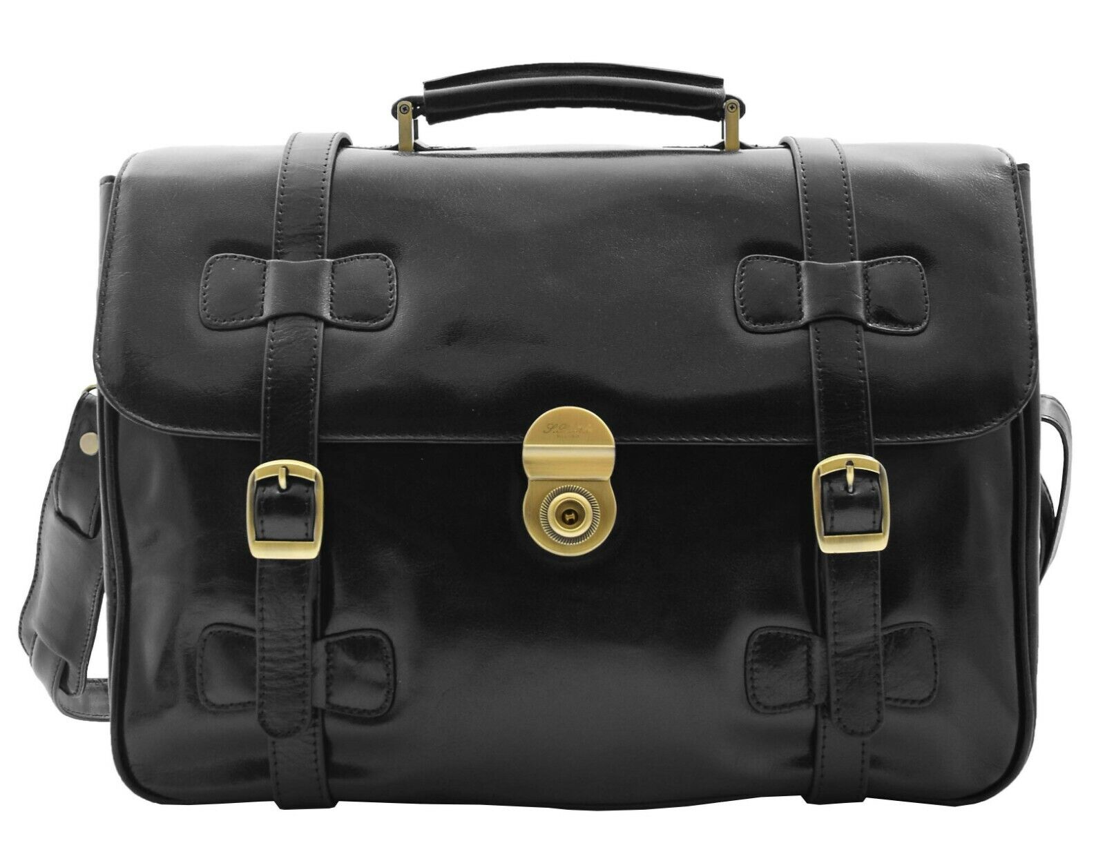 Mens Black Leather Briefcase Vintage Classic Office Bag Messenger Laptop Case