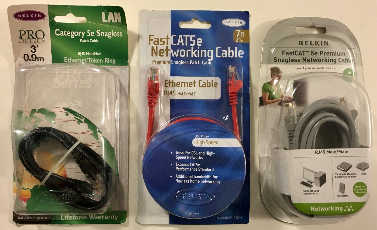 Belkin Cat5e Fast Ethernet RJ45 LAN Network Patch Premium Cable Lot 3ft 7ft 14ft