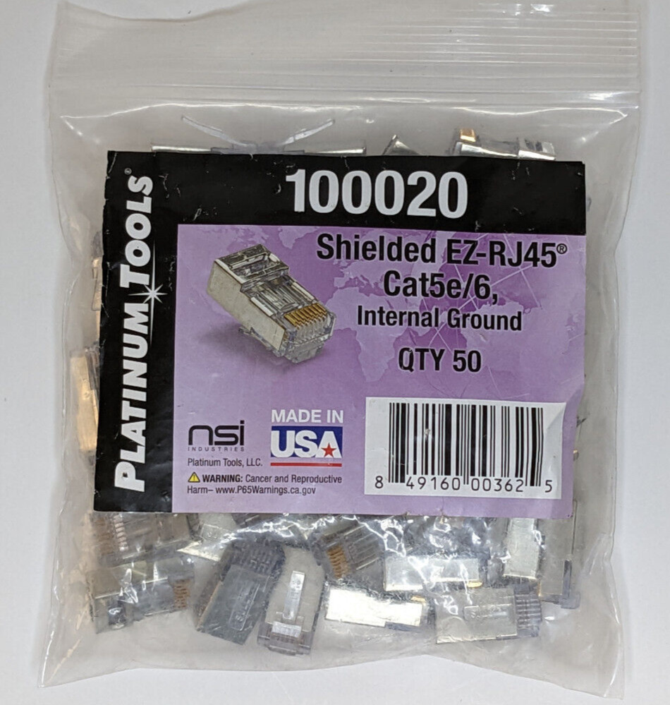 50X Platinum Tools 100020 EZ-RJ45 Shielded Cat5e/6, Internal Ground Connector