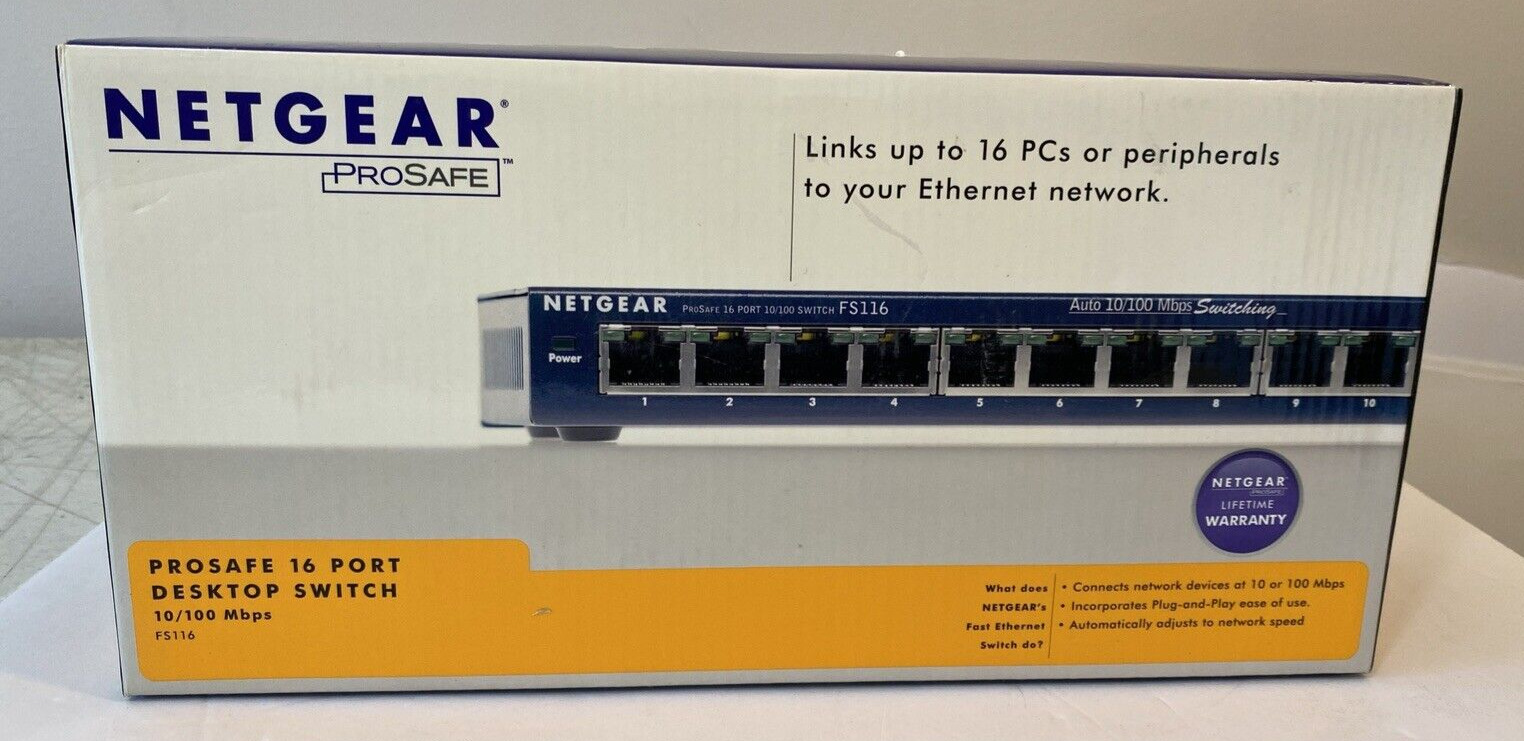 NETGEAR ProSafe FS116 16 Port 10/100 Fast Ethernet Unmanaged Switch With Adapter